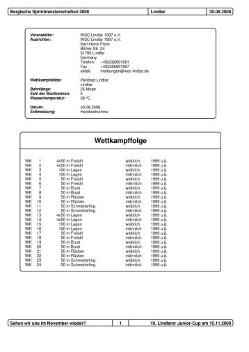 Wettkampffolge - Schwimmen - Rolf Imgenberg