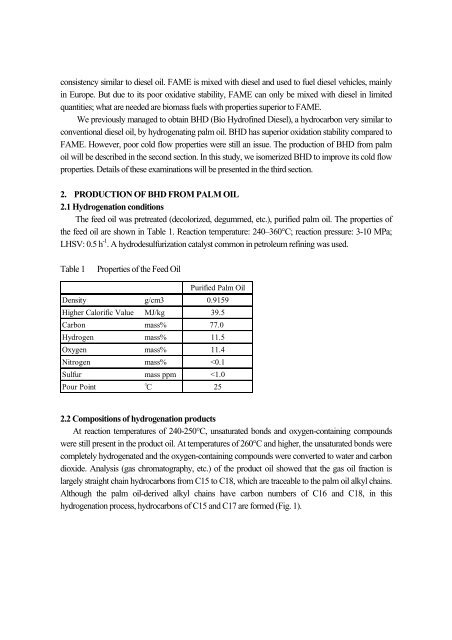 Production of BHD (Bio Hydrofined Diesel) with Improved Cold Flow ...