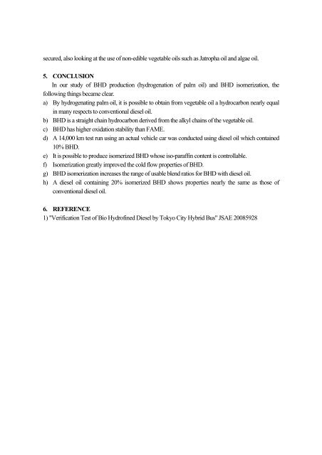 Production of BHD (Bio Hydrofined Diesel) with Improved Cold Flow ...