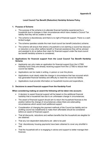 Discretionary Housing Payment Policy and Council Tax Hardship ...