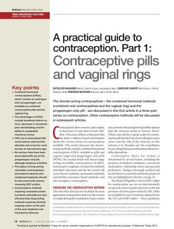 Contraceptive pills and vaginal rings - Family Planning Queensland