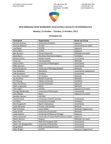 Participant List - ILSI Health and Environmental Sciences Institute