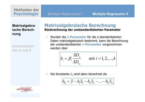 der multiplen Regression - Johannes Gutenberg-UniversitÃ¤t Mainz