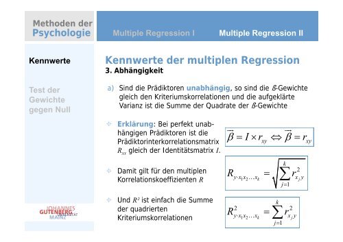 der multiplen Regression - Johannes Gutenberg-UniversitÃ¤t Mainz