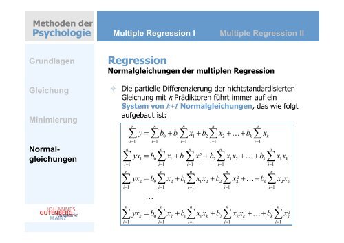 der multiplen Regression - Johannes Gutenberg-UniversitÃ¤t Mainz