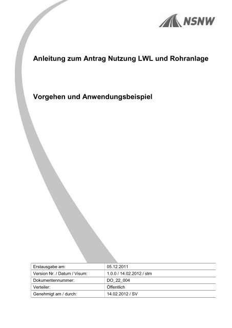 Anleitung zum Antrag Nutzung LWL und Rohranlage ... - BSA - NSNW