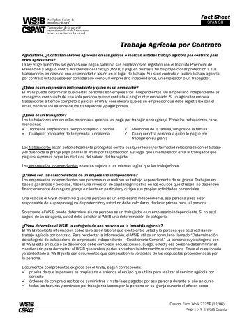 Trabajo AgrÃƒÂ­cola por Contrato - wsib