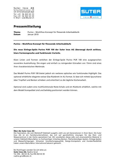 Pressemitteilung_Purino PUR 100_d - Suter Inox AG