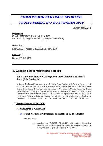 PV 7 - 5 février 2010 - Extranet FFVB