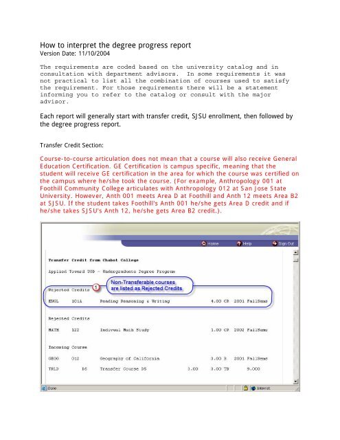 How to interpret the degree progress report - San Jose State University