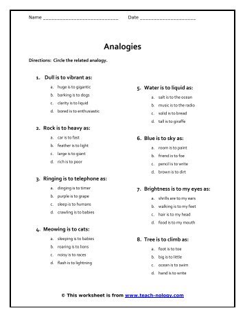 Analogies Worksheet - Teach-nology