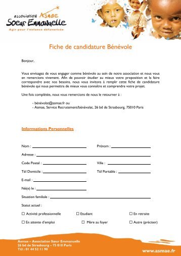 Fiche de candidature BÃ©nÃ©vole - Asmae