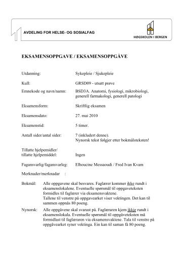 Desentralisert sykepleie Sensorveiledning BSD3A Anatomi fysiologi ...