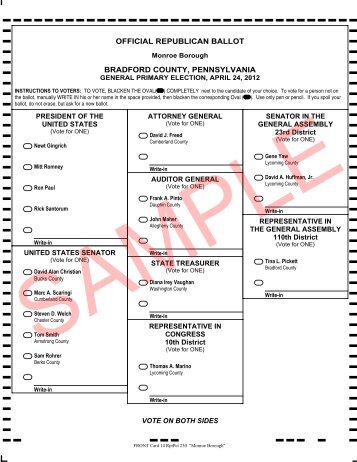 official republican ballot bradford county, pennsylvania