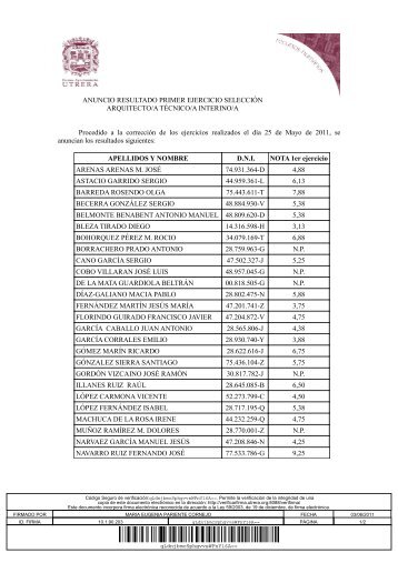 ANUNCIO RESULTADO PRIMER EJERCICIO SELECCIÃN ...