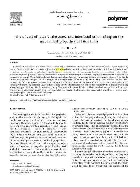 The effects of latex coalescence and interfacial crosslinking on the ...