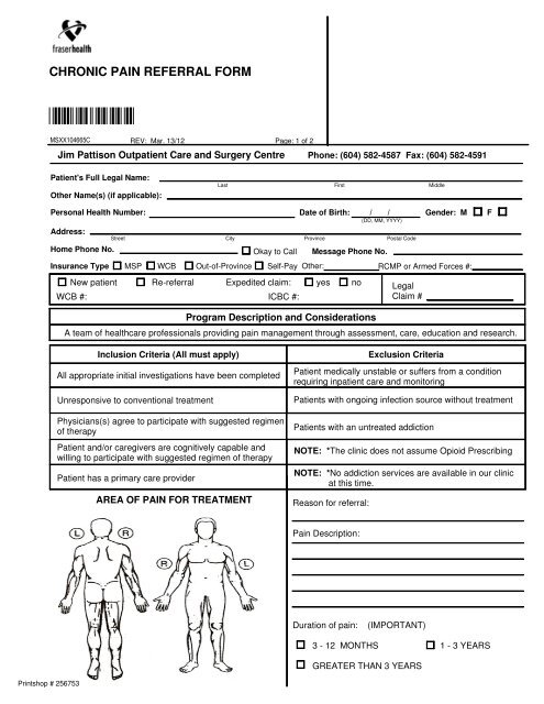 Chronic Pain Referral Form - Physician