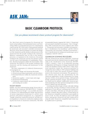 Basic Cleanroom Protocol (pdf) - Ask Jan:ask jan - Cintas