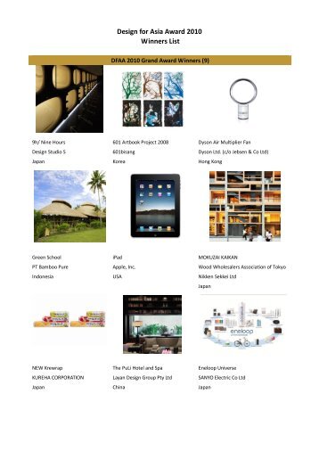 Design for Asia Award 2010 Winners List - Hong Kong Design Centre