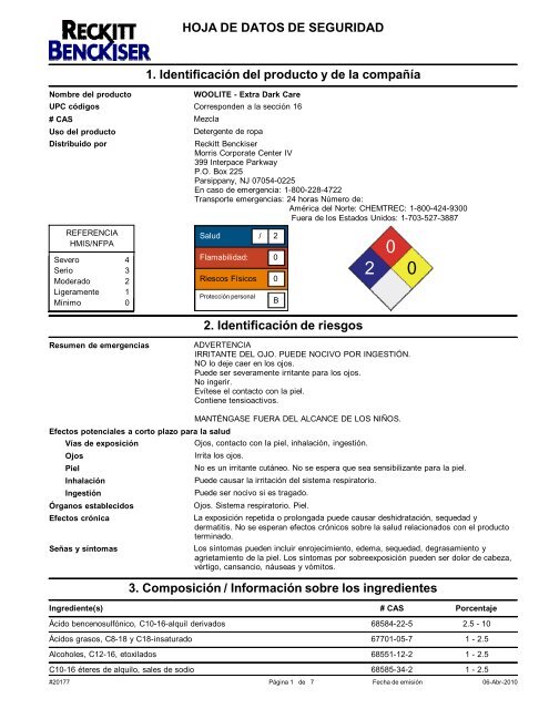 HOJA DE DATOS DE SEGURIDAD 1 ... - Reckitt Benckiser