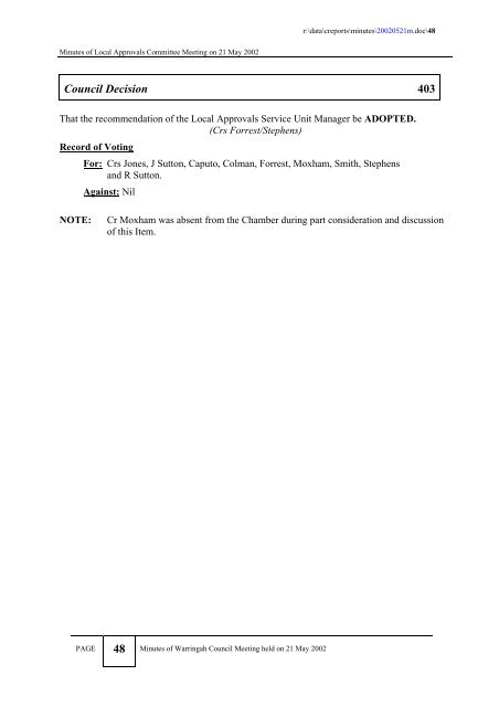 minutes of a meeting of warringah council held on tuesday, 21 may ...