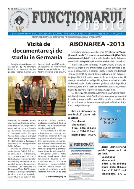 Ziarul FuncÈionarul Public nr. 23 (396) decembrie 2012