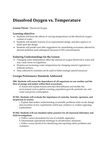 Dissolved Oxygen vs. Temperature - Georgia Aquarium