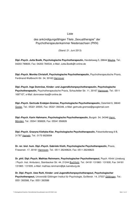 Liste - Psychotherapeutenkammer Niedersachsen