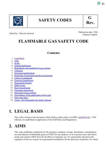 FLAMMABLE GAS SAFETY CODE Contents - CERN