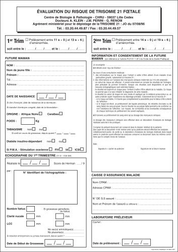 Consentement Ã©valuation du risque de trisomie 21 foetale