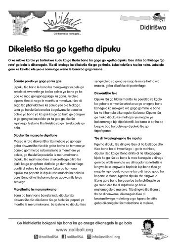 DikeletÅ¡o tÅ¡a go kgetha dipuku - Nal'ibali