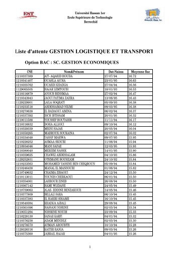 Liste d'attente GESTION LOGISTIQUE ET TRANSPORT - l'Ecole ...