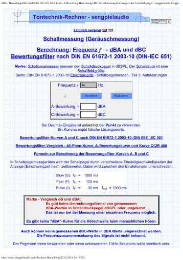 dBA - Bewertungsfilter nach DIN IEC 651 dBA Kurve A ... - Knalltrauma