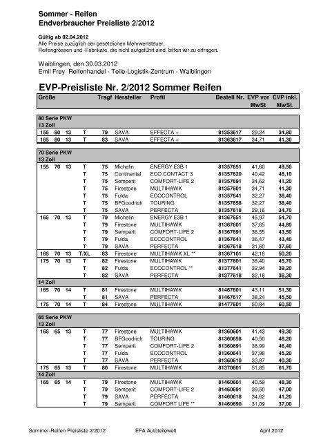 EVP-Preisliste Nr. 2/2012 LLKW - Schwabengarage AG