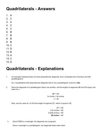 Quadrilaterals - Answers Quadrilaterals - Explanations - WilsonSD.org