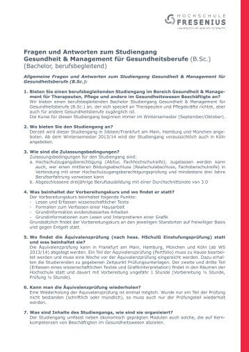 FAQ Gesundheit & Management - Hochschule Fresenius