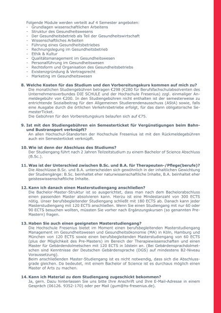 FAQ Gesundheit & Management - Hochschule Fresenius