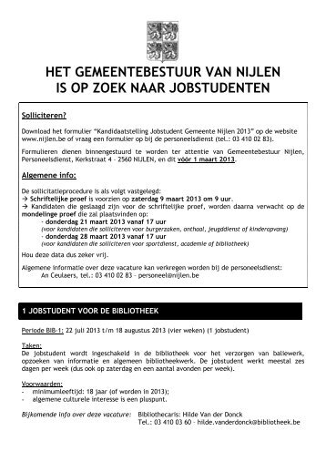 Jobstudenten gezocht! - Jeugd Nijlen