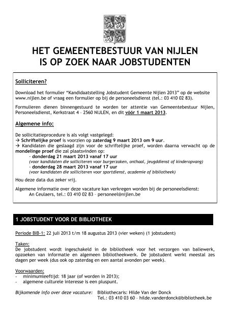 Jobstudenten gezocht! - Jeugd Nijlen