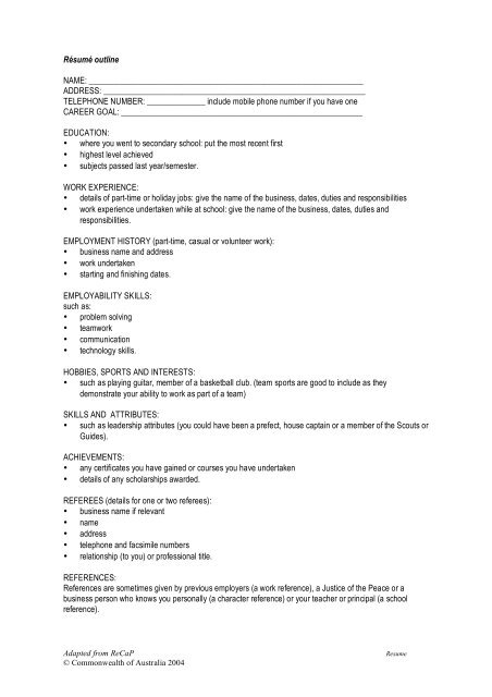 Preparing a resume - Blueprint - Australian Blueprint for Career ...