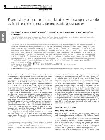 Phase I study of docetaxel in combination with cyclophosphamide ...