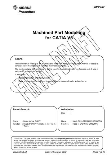 AP2257 - Draft A1 - Machined Part Modelling for CATIA V5