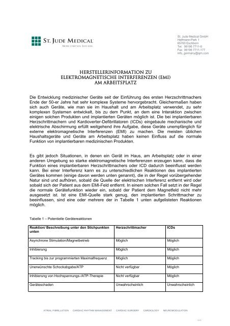 Elektromagnetische Interferenzen - St. Jude Medical