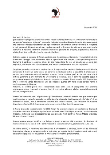 Leggi la lettera per le adozioni a distanza - DeniCar