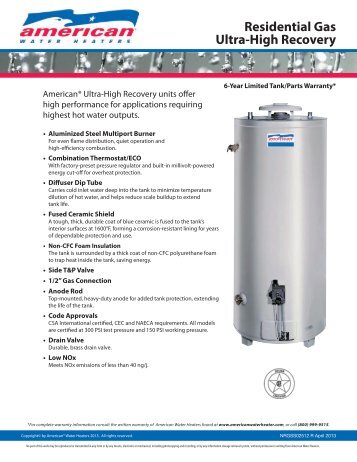Spec Sheet - American Water Heaters
