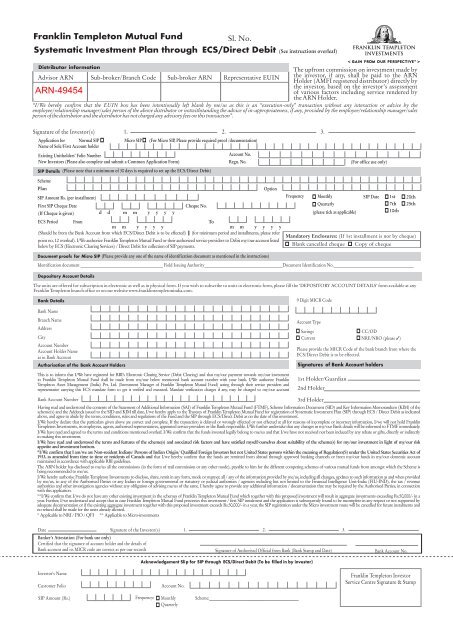 Franklin Sip Auto Debit Form Pdf