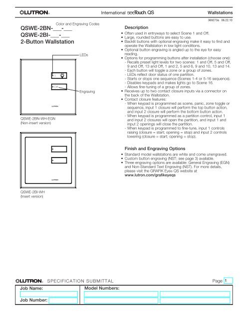 International SeeTouch QS Keypad - Lutron Lighting Installation ...