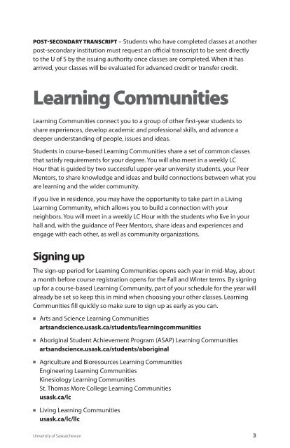 U-Start Handbook - Students - University of Saskatchewan