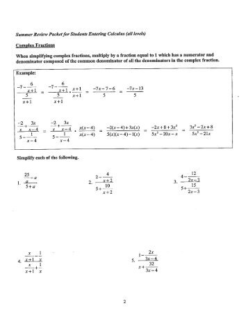 Summer Review Packet for Students Entering Calculus (all levels)