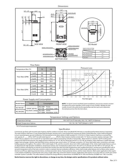 Noritz NC380-SV-ASME-NG Product Specification Sheet